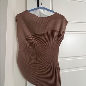 White House Black Market Chocolate Ribbed Asymmetrical Off Shoulder Top